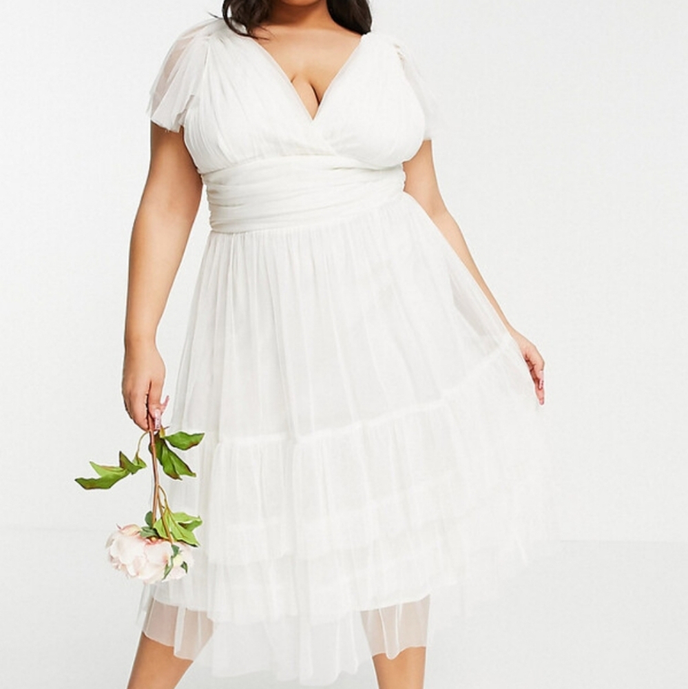 Anaya With Love Tulle Flutter Sleeve Ruffle Hem Mid Dress Size 20